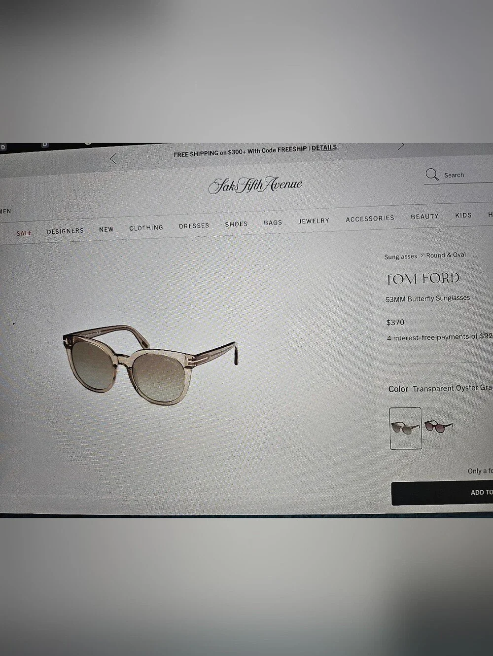 Tom Ford Round Sunglasses in Translucent Beige Frame with Gray Lenses